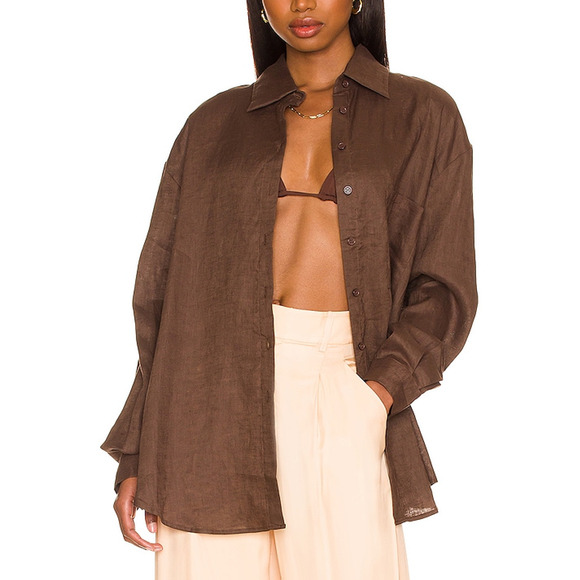 Aexae 'Linen' Brown Woven Linen Shirt Blouse Size XS - Picture 1 of 5